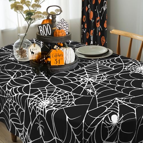 Halloween Spider Web Oval Tablecloth - Black & Orange, 54 x 72 Inches, Reusable