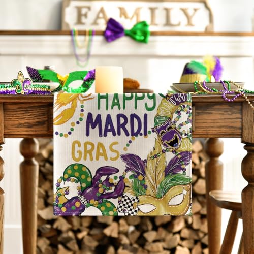 Lobster Mask Mardi Gras Table Runner - Carnival Kitchen Decor 13x72 Inch