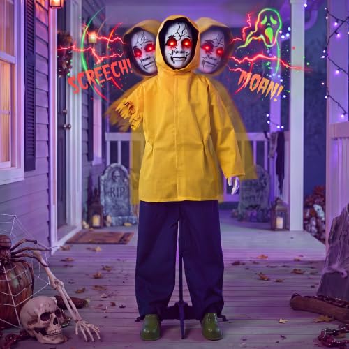 Halloween Ghost Animatronic Prop 49 Inch Life Size Outdoor Scary Decor with Glowing Eyes & Sound Activation
