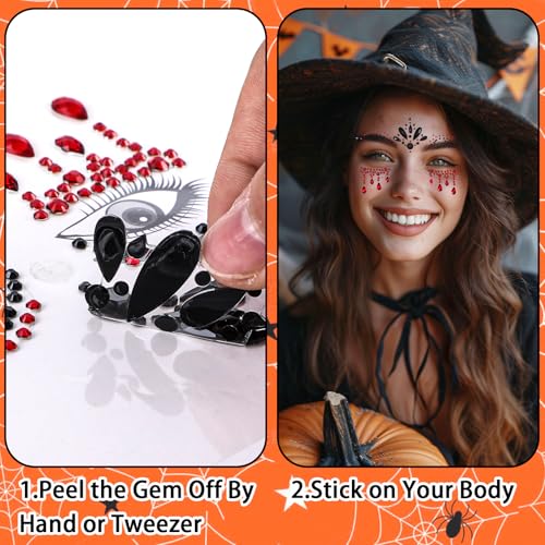 Halloween Face Gems Stickers Set - Self-Adhesive Rhinestone Jewels for Face & Body, 4 Styles