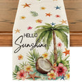 Summer Table Runner 13x60 Inch Coconut Tree Flowers Starfish Beach Decor - Beige
