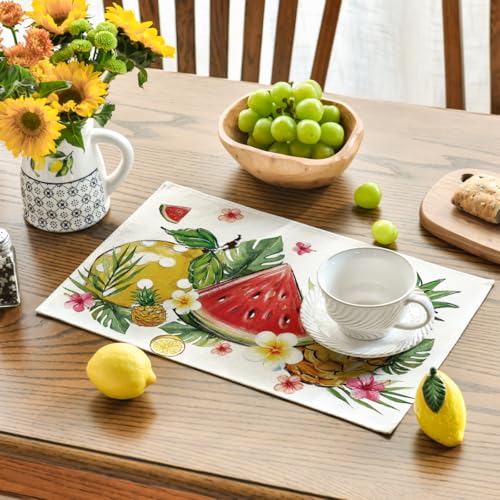 Watermelon Pineapple Lemon Fruit Summer Placemats Set of 4 12x18 Inch Dining Table Decor