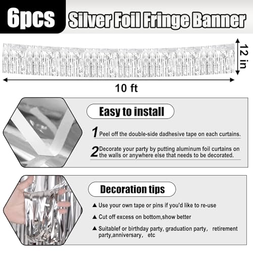 Silver Fringe Garland Streamers - Metallic Tinsel Banner Wall Decoration