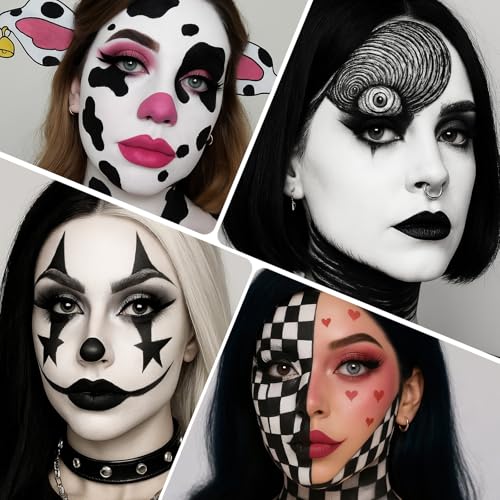 Black & White Face Body Paint Kit with Brushes & Sponges for Halloween Cosplay