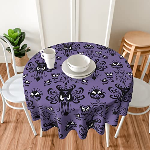 Purple Halloween Round Tablecloth 60 Inch - Haunted Mansion Ghost Decor