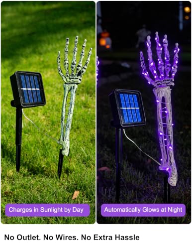 Halloween Skeleton Hands Stake Lights - Purple & Blue, 2 Pack Solar Pathway Decor