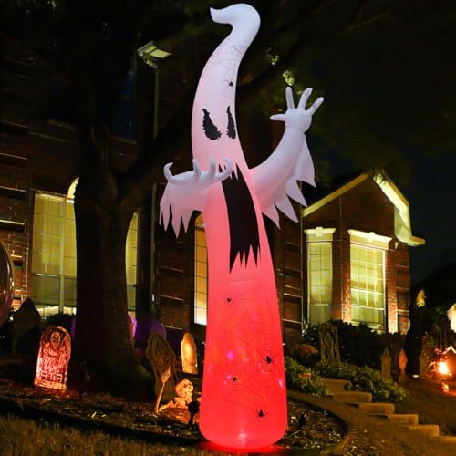 12 Ft Inflatable Ghost Halloween Decoration with LED Flame Lights Outdoor Yard Spooky Scene
