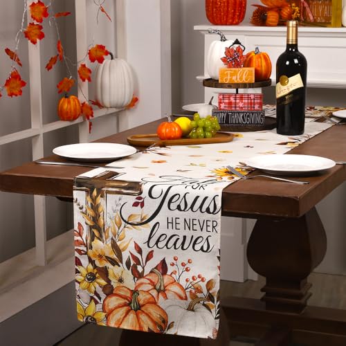 Fall Pumpkin Cross Table Runner 13x72 Inch for Home Decor - Fall Seasonal