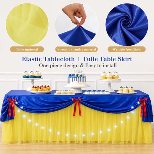 Princess Party Table Skirt & Bow Set - Yellow, Blue, Red for Birthdays & Events