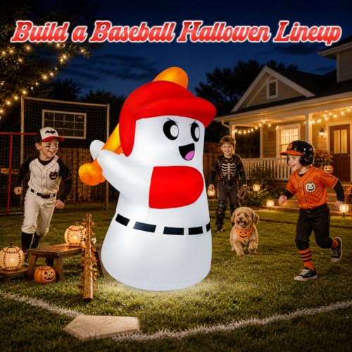 5ft Halloween Inflatable Ghost with Baseball Bat & LED Lights Outdoor Decor