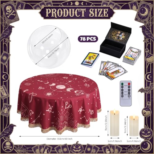 Halloween Globe Decoration Set with LED Candles and Tarot Cards - 14 Inch Clear Acrylic Globe with Blue String Lights