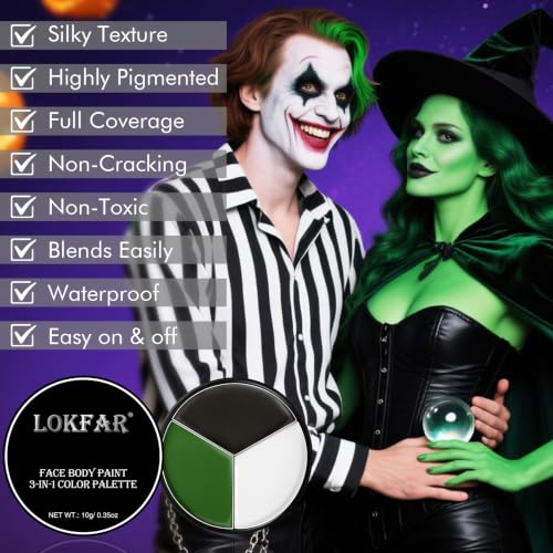BeFIVECOK Halloween Face & Body Paint Kit - 05 Beetlejuice/Witch, Includes Sponges & Brushes
