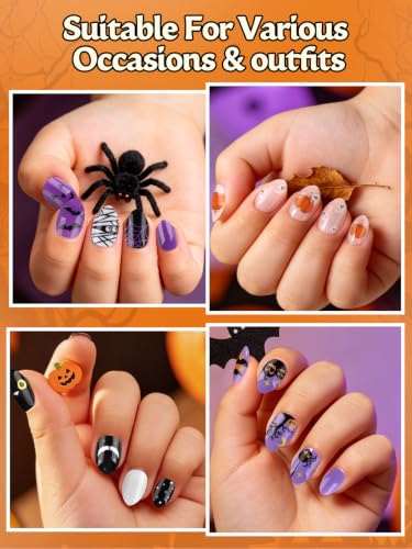 Kids Halloween Press-On Nail Set - 9 Styles Pumpkin Ghost Web Bat - Variation of THIS listing