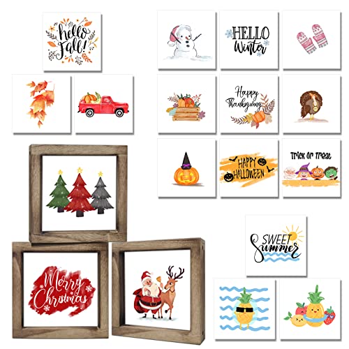 Rustic Wood Farmhouse Seasonal Signs Set - Interchangeable Sayings with 3 Frames