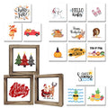 Rustic Wood Farmhouse Seasonal Signs Set - Interchangeable Sayings with 3 Frames