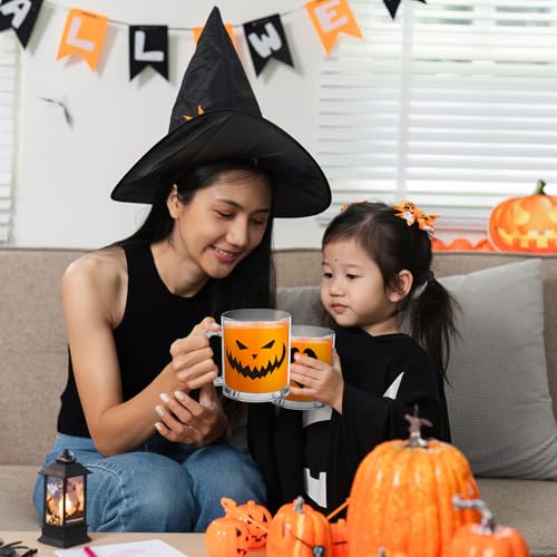 Halloween Glass Coffee Mug Set - Spooky Pumpkin Face Drinkware, 4 Pack