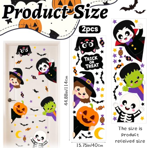 Halloween Door Sticker Set - 44.88 x 15.75 Inch Pumpkin Witch Ghost Green Monster - Variation Halloween-5