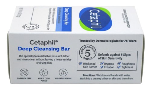 Cetaphil Bar Soap, Deep Cleansing Face and Body Bar, Pack of 6, For Dry to Normal, Sensitive Skin, Soap Free, Hypoallergenic, Paraben Free, Fragrance Free, Removes Makeup, Dirt and Oil