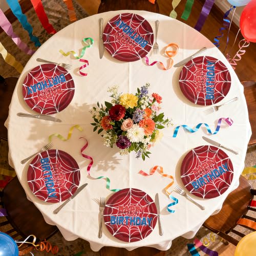 Red Spider Web Paper Plates 9 Inch - 50 Pack for Birthday Parties