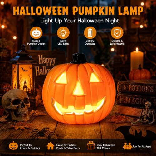 8-Inch LED Halloween Pumpkin Decoration Indoor Outdoor Lighted Decor