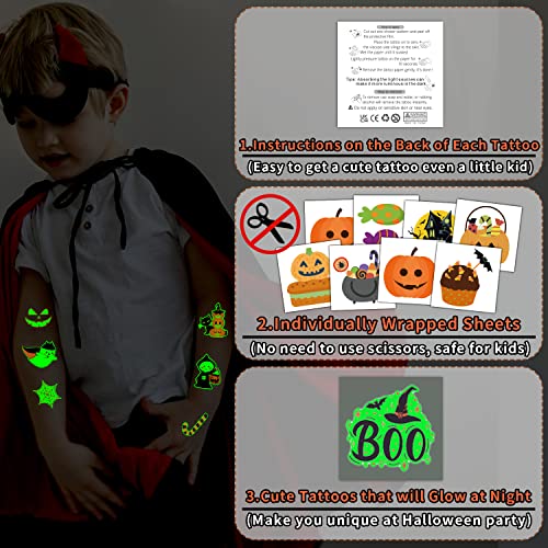 Glow Halloween Temporary Tattoos for Kids Party Decorations - Many Designs