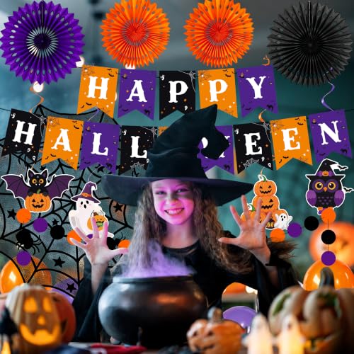 Halloween Decorations Set with Banner Spider Web Balloons and Garlands