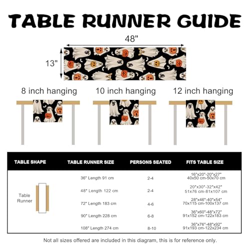 Halloween Ghost Dog Table Runner 13x48 Inch - Spooky Jack O Lantern Decor Variation