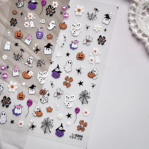 Halloween Nail Art Stickers Ghost Pumpkin Spider Web 5D Embossed Decals Style-26