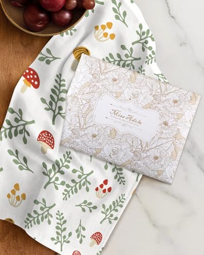 Cotton Waffle Kitchen Towels - Mushroom Pattern, 2 Pack - Absorbent & Quick-Drying