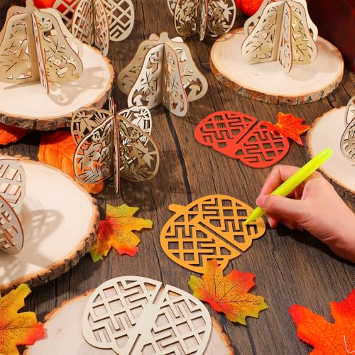 Unfinished 3D Wooden Pumpkin Cutouts - Fall Thanksgiving Decor, 4.7 Inch - 36 Pcs