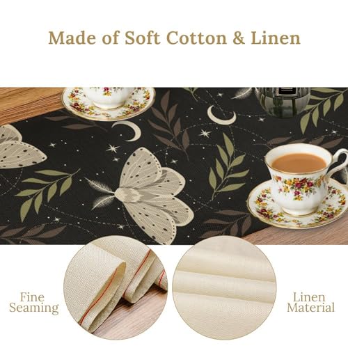 Celestial Moth Table Runner - Boho Space Black White Butterfly Moon 13x60in Variation of W13"xL60"