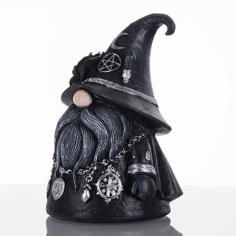Gothic Witch Gnome Figurine - Black Gnome Statue for Halloween & Dark Decor