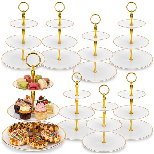 Gold and White 3-Tier Plastic Cupcake Stand Set - Elegant Dessert Serving Tray