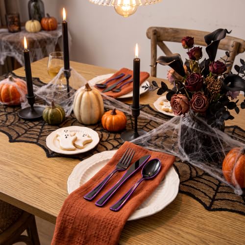 Halloween Plastic Silverware Set - Black & Purple Flatware for Parties, 180PCS