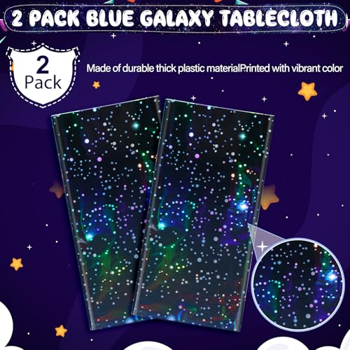 2Pcs Iridescent Space Galaxy Tablecloths - Blue, 54x108 Inches, Rectangular - Starry Night Party Decorations