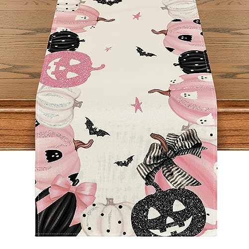 Pink Halloween Table Runner 13x60 Inch Home Party Decor - Artoid Mode