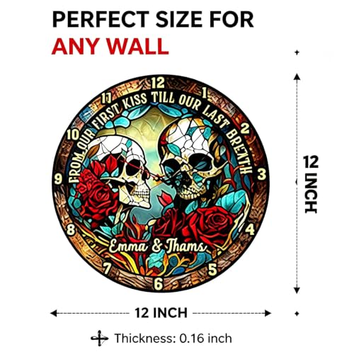 12 Inch Gothic Skull Rose Wall Clock - Halloween Decor & Home Accent