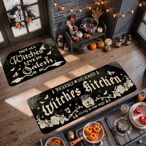 Halloween Witches Kitchen Mat Set of 2 - Non Slip Washable Decor Rugs