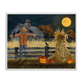 Halloween Farmhouse Scarecrow Wall Art Framed Giclée Print - 11x14 Inches Variation of Scarecrow Farmhouse Moonlight Pumpkin White 14Lx11W