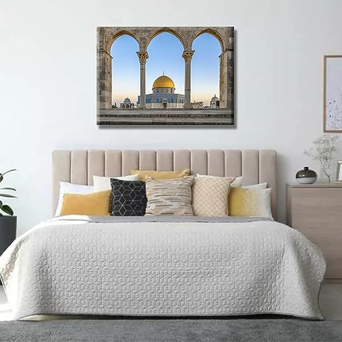 Canvas Wall Art Dome of the Rock Mosque Wall Decoration 28x20 Inches - Al-Aqsa Mosque
