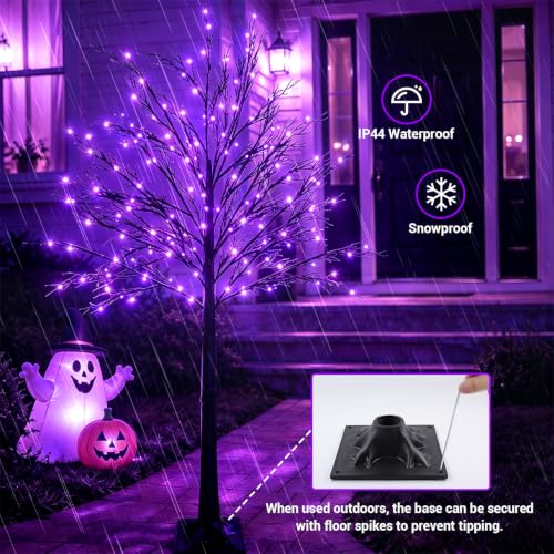 Purple 6FT Lighted Halloween Tree with 128 LED Lights & 8 Modes - Waterproof Indoor Outdoor Decoration