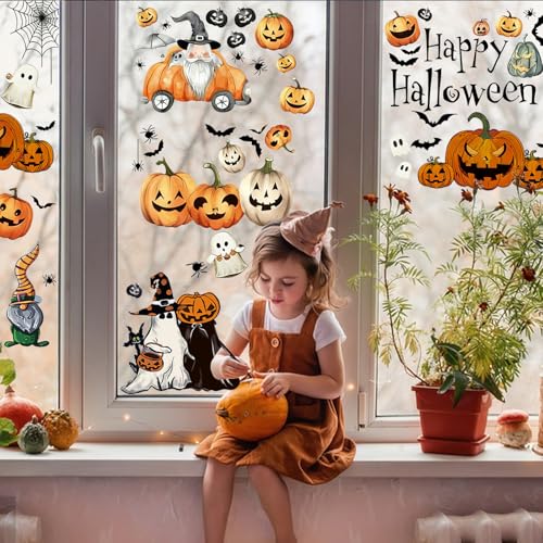 Halloween Window Clings Set - 8 Sheets Spooky Static Stickers for Glass - Multi8 / 8Multi