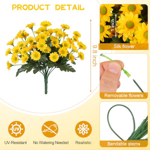Artificial Fall Flowers Set - 12 Bundles UV-Resistant Fake Mums for Outdoor Decoration - 24 Yellow