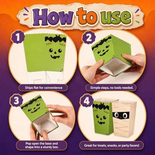 Halloween Popcorn Boxes 50 Pcs Cute Monster Variation Treat Buckets for Party