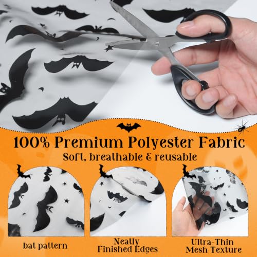 Halloween Black Bat Table Runner 11x108 Inch - Mesh Spooky Decor - Black Bat Variation