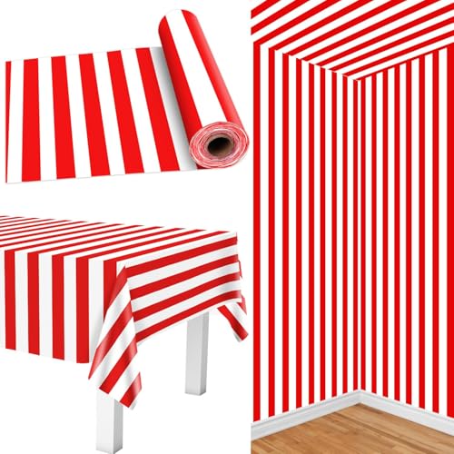 Red Carnival Tablecloth Roll - 100 Ft Plastic Party Cover for Birthday Halloween