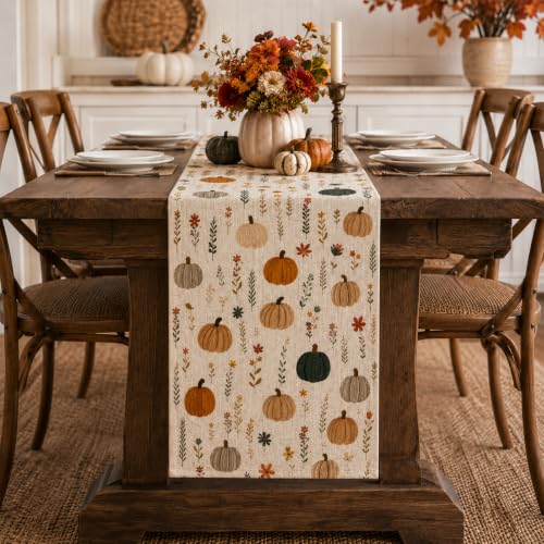 Fall Watercolor Pumpkin Table Runner 13x72 Inch - Yellow Variation