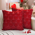 Valentine's Pillow Covers Set of 2 - 18x18 Inch Red Heart Plush Decor for Sofa Couch Bed