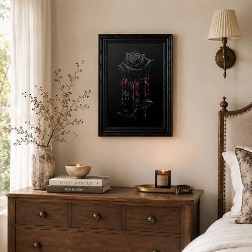 Wonjizdon Vintage Gothic Black Rose Canvas Wall Art 11x9 Inches - Framed