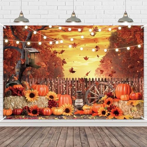 Fall Thanksgiving Backdrop Banner 10x8ft Farm Harvest Hay Photo Decor - Gold Variation